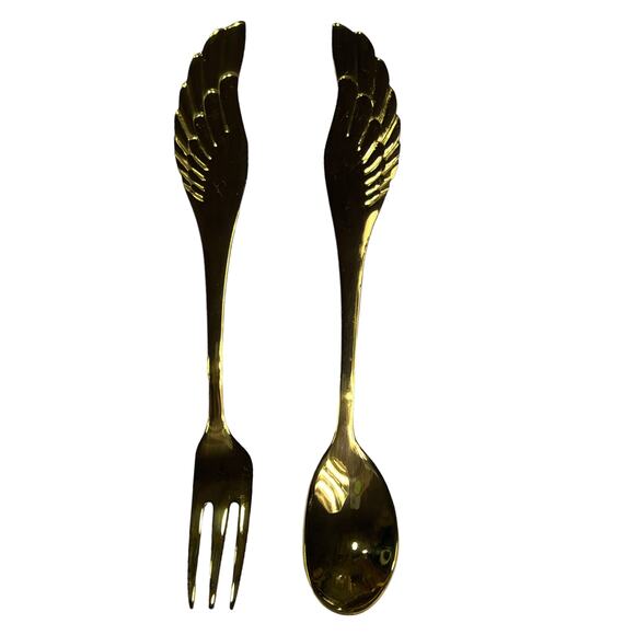 Unknown Other - Angel Wings Children's Fork & Spoon Cutlery Gift Set Stainless Steel Gold Plated